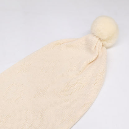 LOUIS VUITTON 【Excellent condition】 401910 mink fur pom-pom cashmere scarf