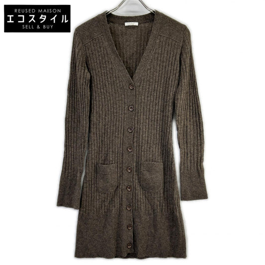 Chloe クロエ 8AT534-8A530 ブラウン カシミヤ Vネック 長袖 リブニット ロングカーディガン トップス