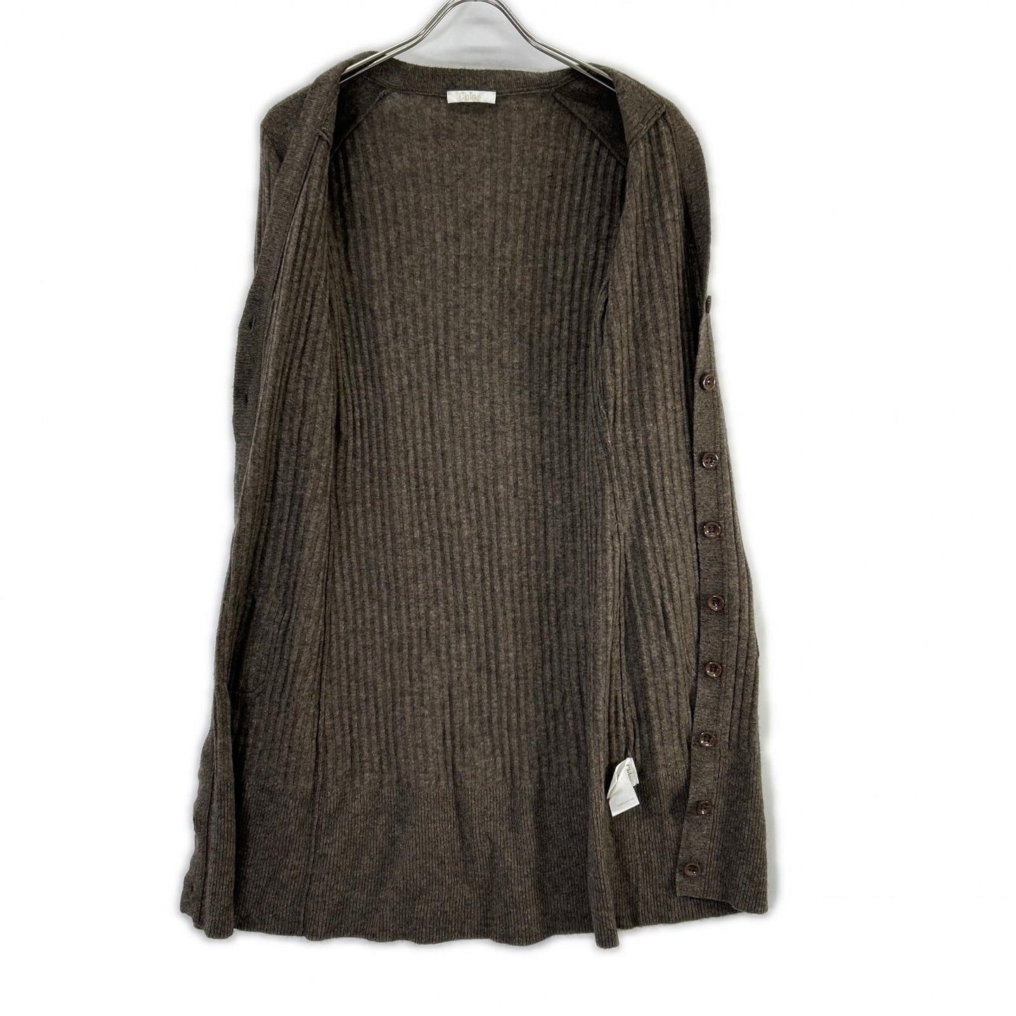 CHLOE クロエ 8AT534-8A530 ブラウン カシミヤ Vネック 長袖 リブニット ロングカーディガン トップス