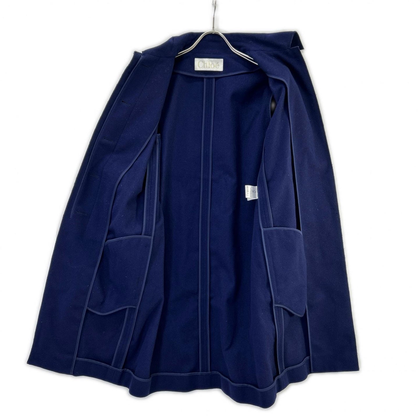 Chloe クロエ 11AMA29-11A061 ネイビー ウール ステンカラー 比翼 ロングコート コート