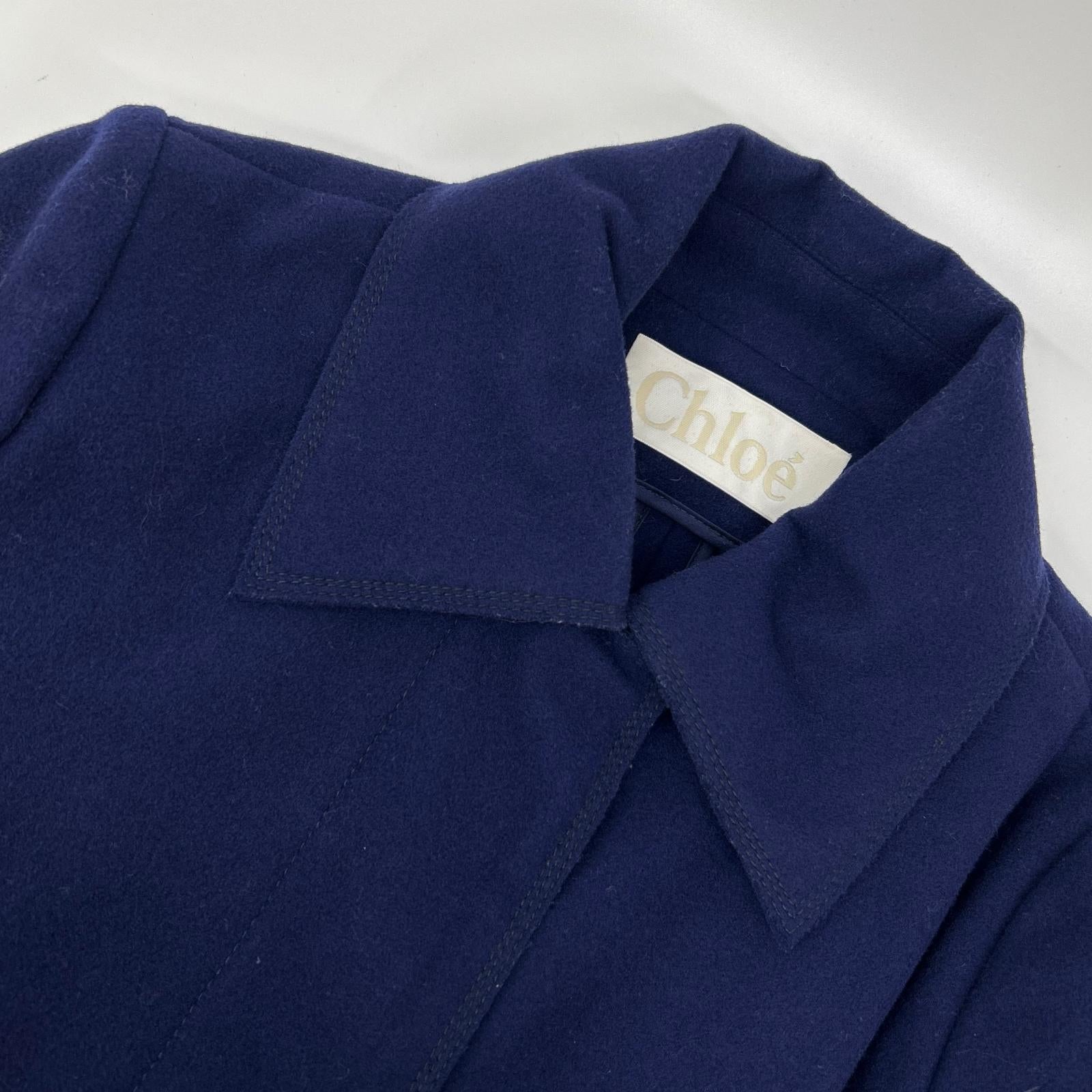 Chloe クロエ 11AMA29-11A061 ネイビー ウール ステンカラー 比翼 ロングコート コート