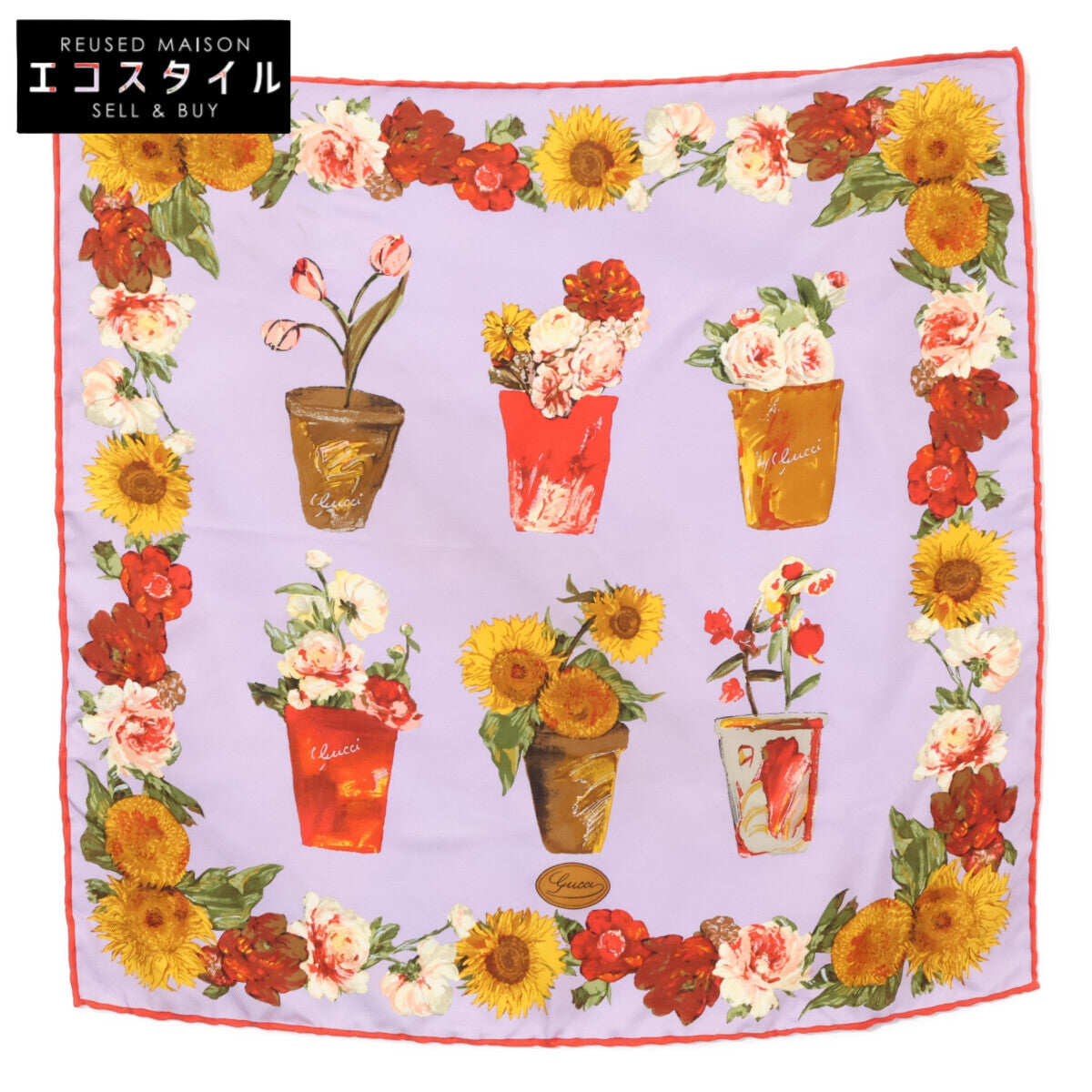 GUCCI グッチ 【美品】フラワー柄 シルク スカーフ