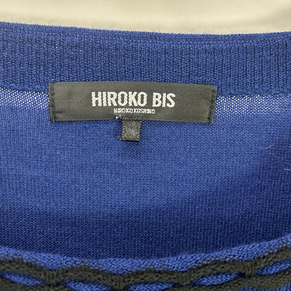 HIROKO BIS ヒロコビス RLFAKー16290 ブルー ブラック タックウェーブニットプルオーバー トップス