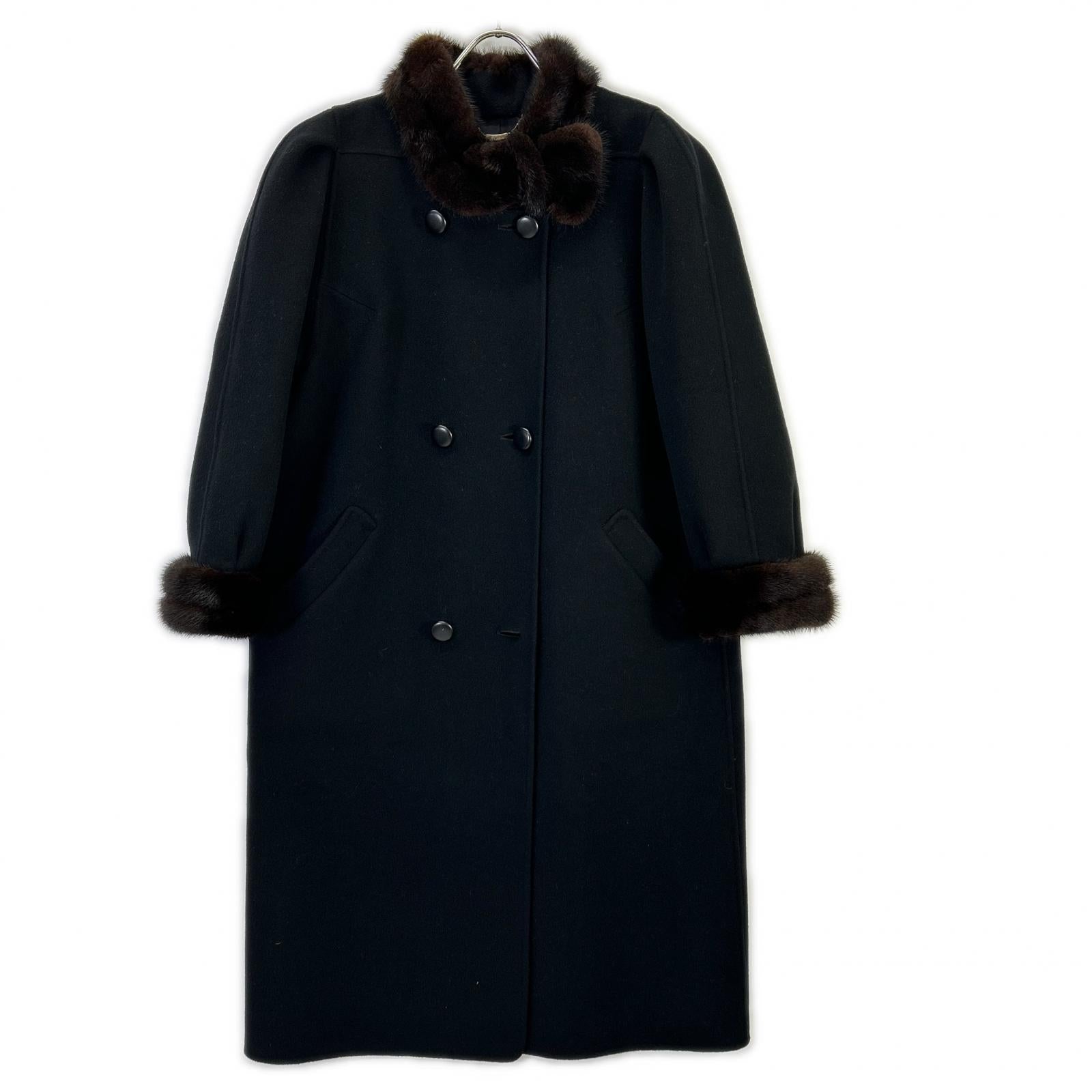 Leilian Leilian C-TK5716 black mink fur cashmere-wool long coat coat