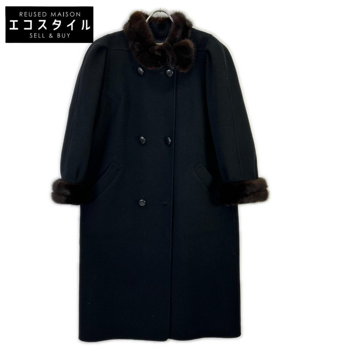 Leilian Leilian C-TK5716 black mink fur cashmere-wool long coat coat