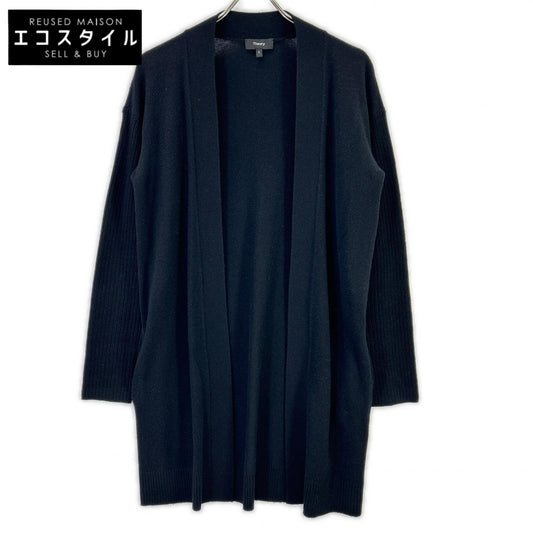 Theory セオリー ブラック カシミヤ混 ロングカーディガン CHARMANT RIB SLEEVE トップス