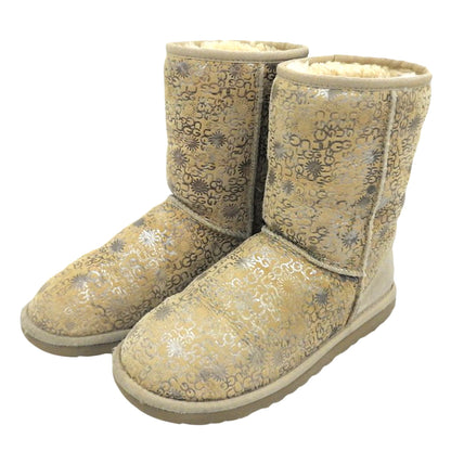UGG アグ ロゴ クラシック ショート ブーツ レディース ベージュ×シルバー W6 シューズ