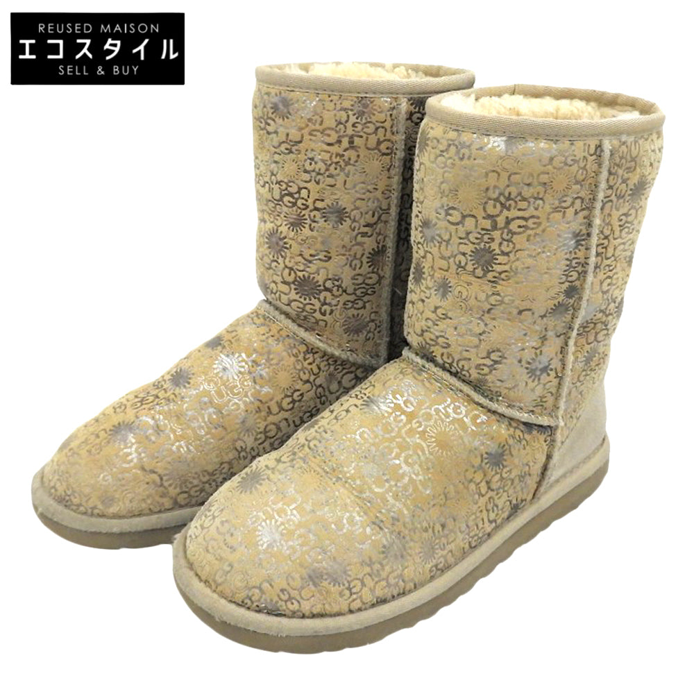 UGG アグ ロゴ クラシック ショート ブーツ レディース ベージュ×シルバー W6 シューズ