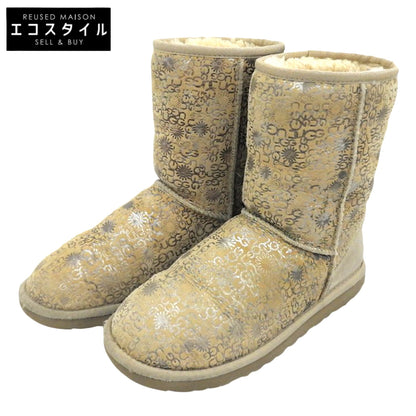 UGG アグ ロゴ クラシック ショート ブーツ レディース ベージュ×シルバー W6 シューズ