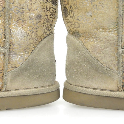 UGG アグ ロゴ クラシック ショート ブーツ レディース ベージュ×シルバー W6 シューズ