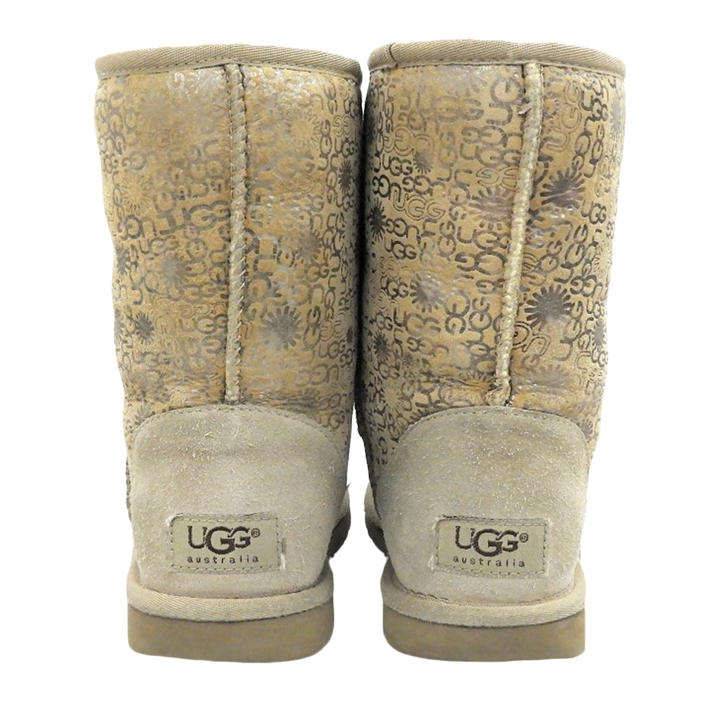 UGG アグ ロゴ クラシック ショート ブーツ レディース ベージュ×シルバー W6 シューズ