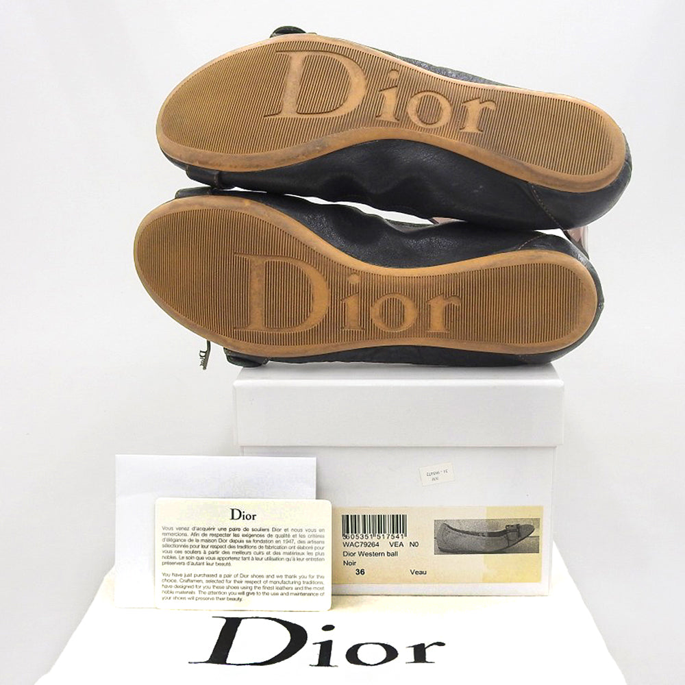 Christian Dior クリスチャンディオール バックル バレエシューズ レディース ブラック 36 シューズ