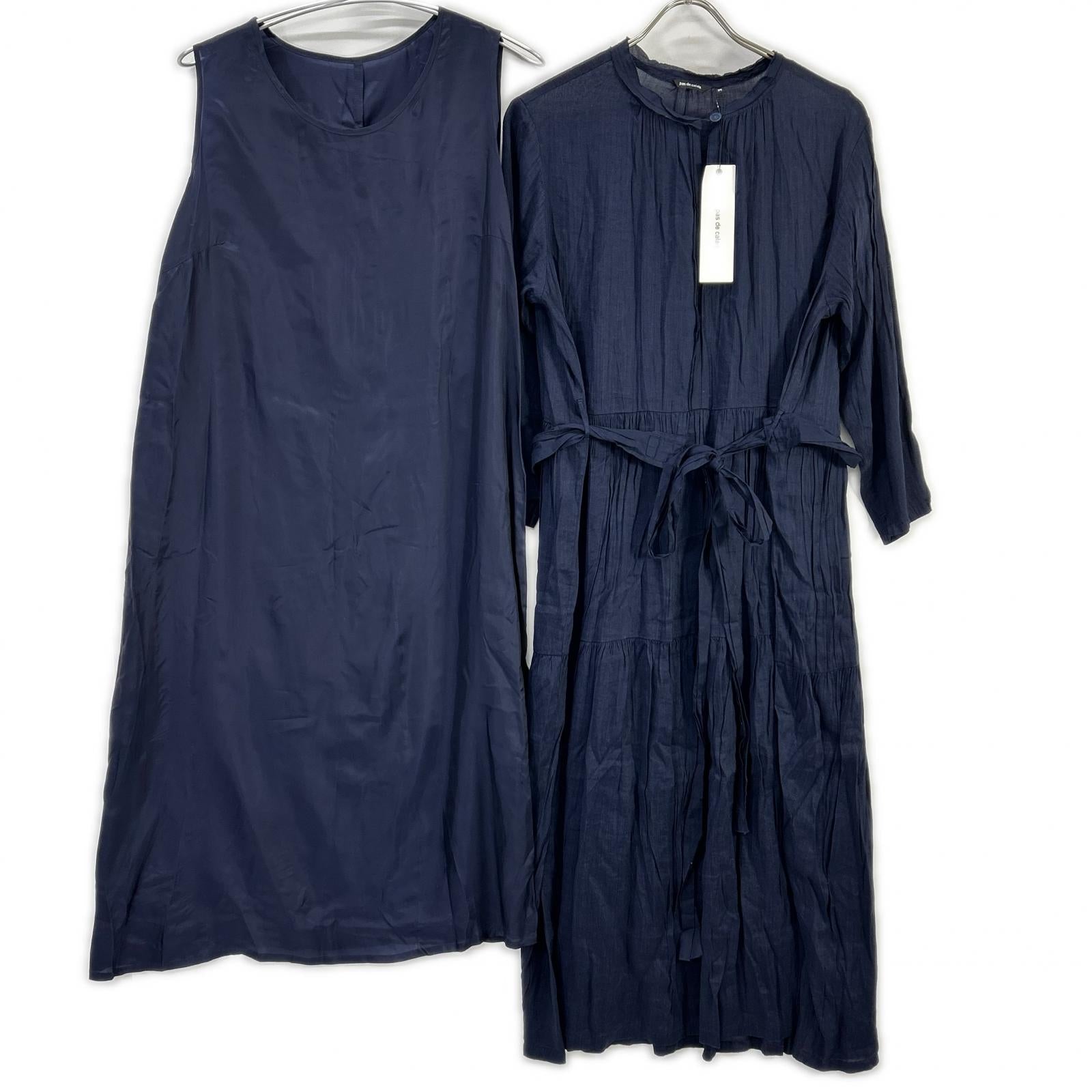 pas de calais パドカレ ネイビー リネンレーヨン ワンピース ワンピース