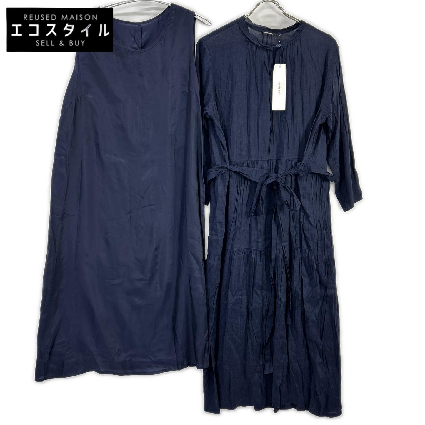 pas de calais パドカレ ネイビー リネンレーヨン ワンピース ワンピース