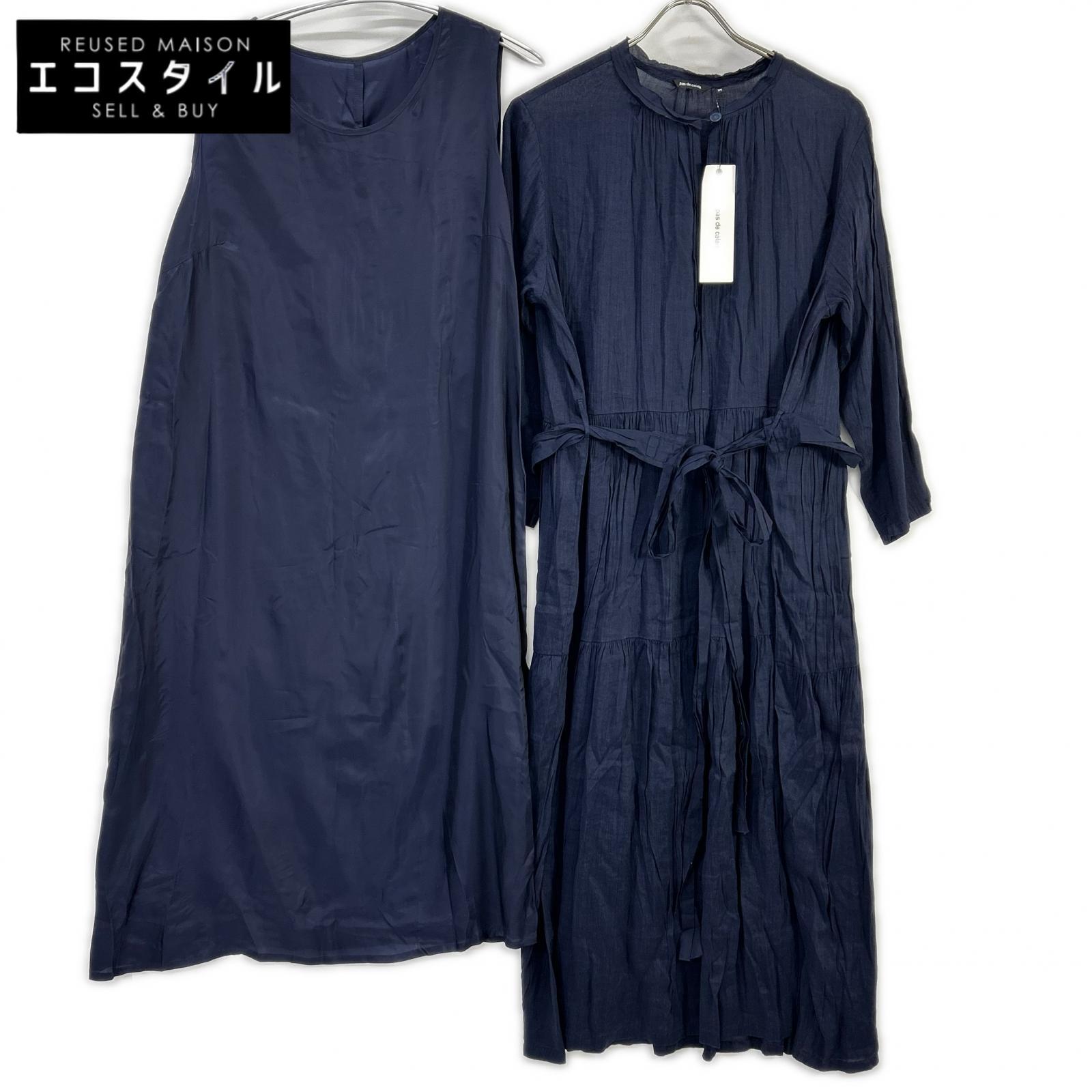 pas de calais パドカレ ネイビー リネンレーヨン ワンピース ワンピース