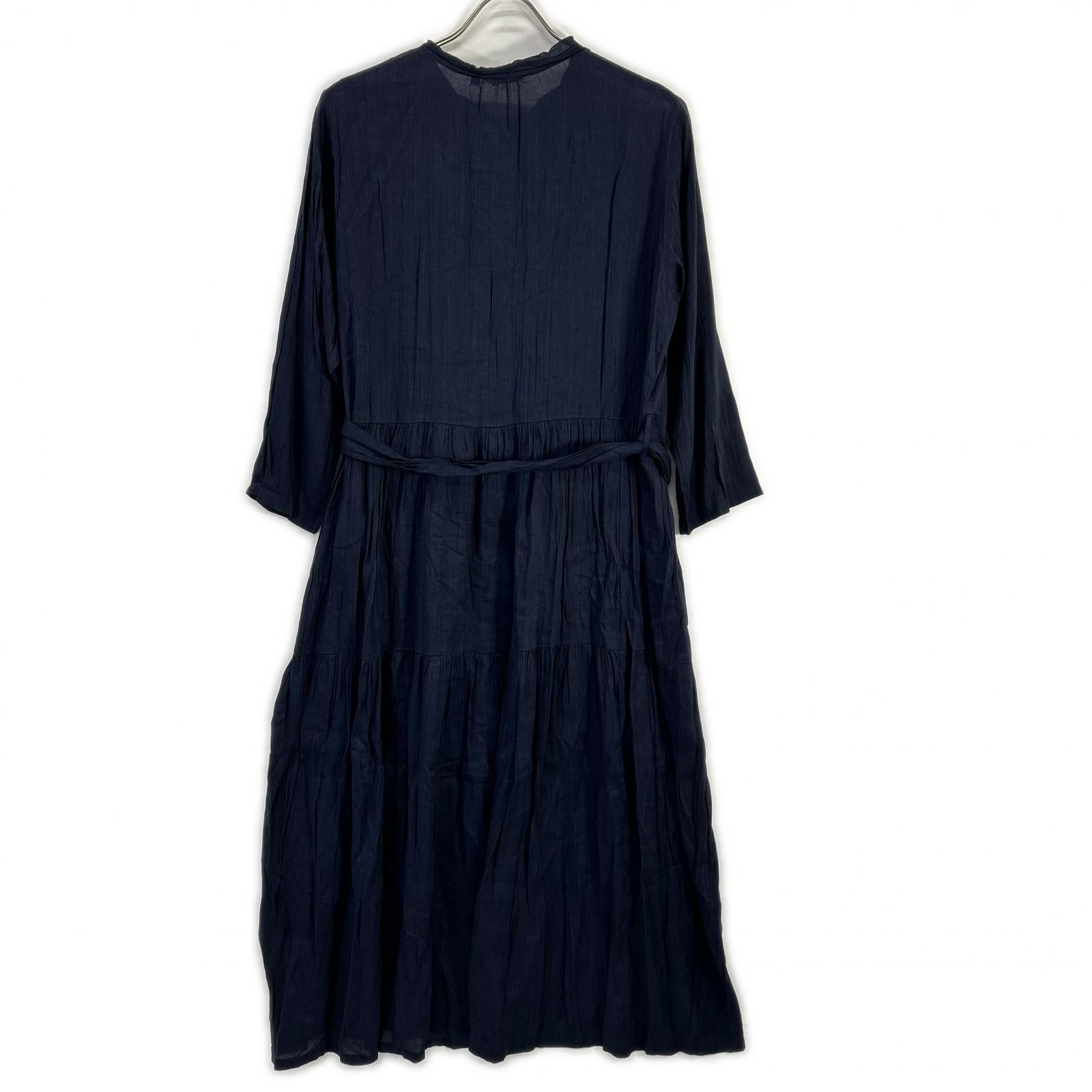 pas de calais パドカレ ネイビー リネンレーヨン ワンピース