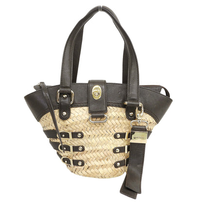 JIMMY CHOO ジミーチュウ レザー×ストロー かごバッグ ハンドバッグ レディース ブラウン ハンドバッグ