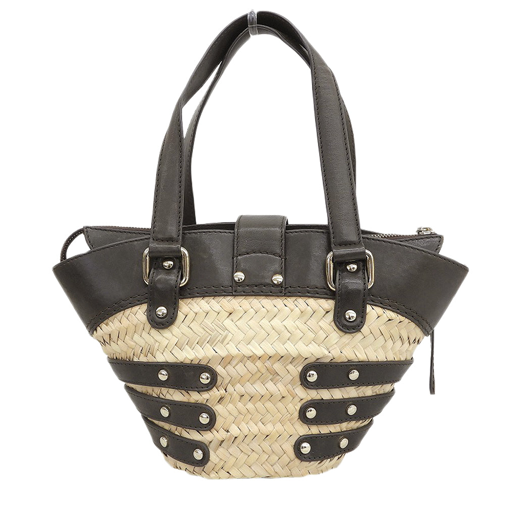 JIMMY CHOO ジミーチュウ レザー×ストロー かごバッグ ハンドバッグ レディース ブラウン ハンドバッグ