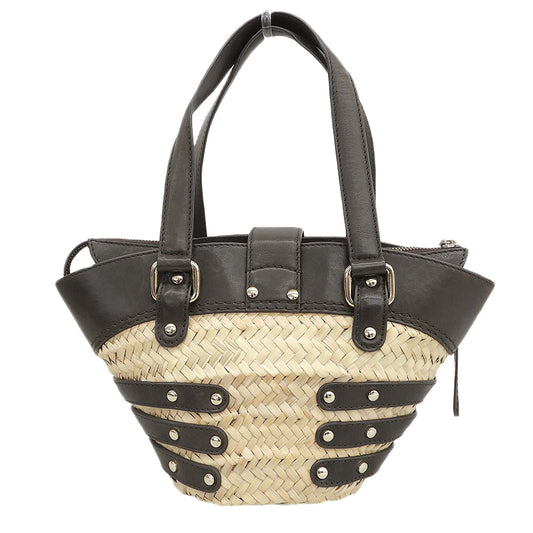 JIMMY CHOO ジミーチュウ レザー×ストロー かごバッグ ハンドバッグ レディース ブラウン ハンドバッグ