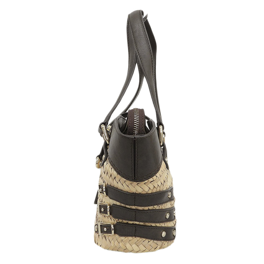 JIMMY CHOO ジミーチュウ レザー×ストロー かごバッグ ハンドバッグ レディース ブラウン ハンドバッグ