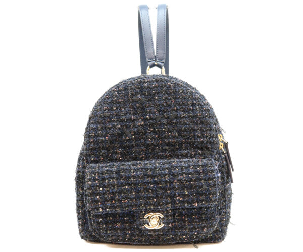 CHANEL シャネル 28番台 ネイビー ファンシーツイード ゴールド金具 ミニリュック バックパック リュック バックパック