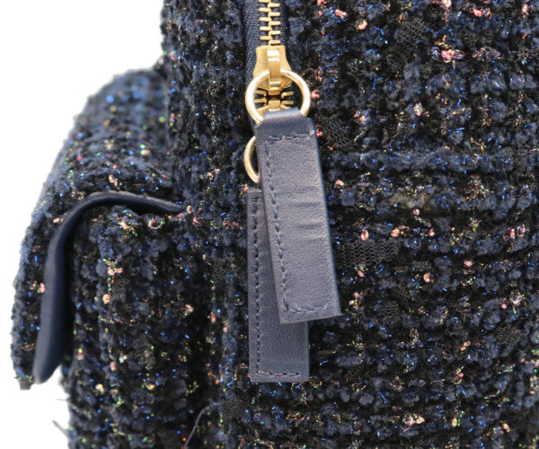 CHANEL シャネル 28番台 ネイビー ファンシーツイード ゴールド金具 ミニリュック バックパック リュック バックパック