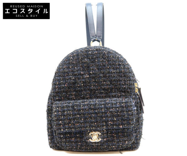 CHANEL シャネル 28番台 ネイビー ファンシーツイード ゴールド金具 ミニリュック バックパック リュック バックパック