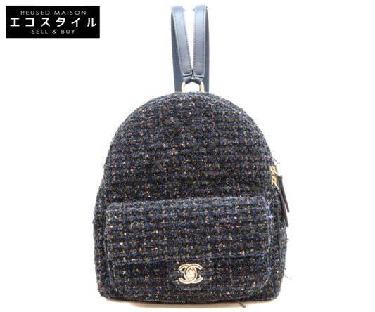 CHANEL シャネル 28番台 ネイビー ファンシーツイード ゴールド金具 ミニリュック バックパック リュック バックパック