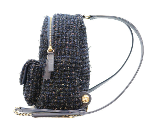 CHANEL シャネル 28番台 ネイビー ファンシーツイード ゴールド金具 ミニリュック バックパック リュック バックパック