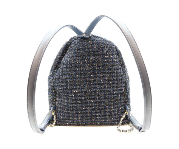 CHANEL シャネル 28番台 ネイビー ファンシーツイード ゴールド金具 ミニリュック バックパック リュック バックパック
