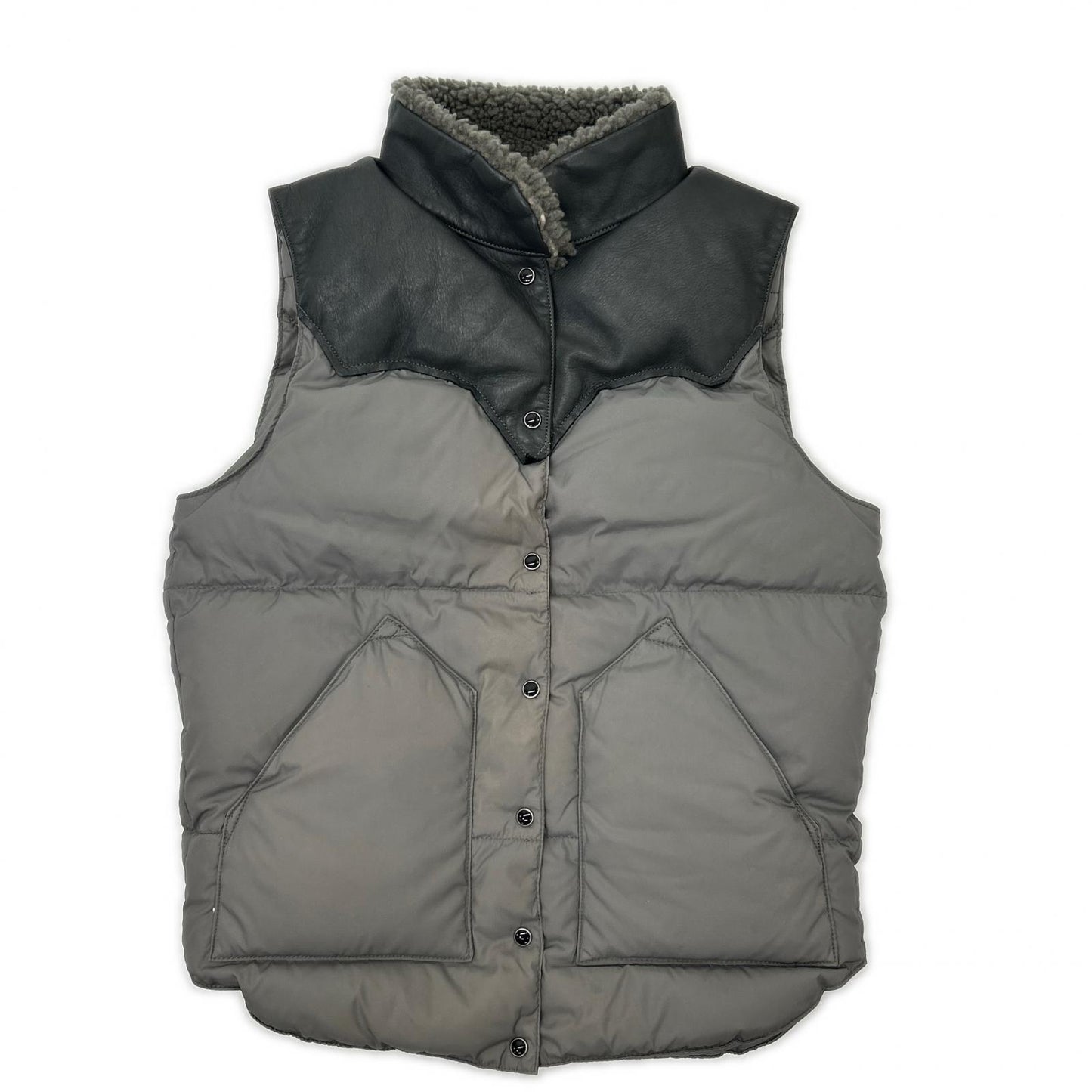 Rocky Mountain Featherbed ロッキーマウンテンフェザーベッド Gray MADE IN JAPAN Down Vest with Leather Yoke Vest