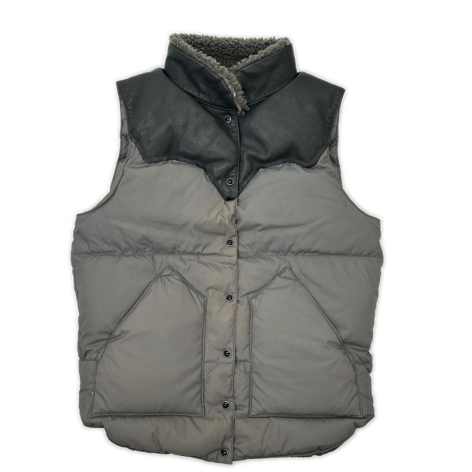 Rocky Mountain Featherbed ロッキーマウンテンフェザーベッド Gray MADE IN JAPAN Down Vest with Leather Yoke Vest
