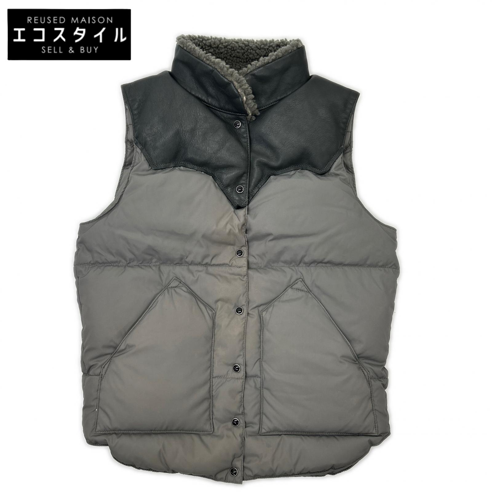 Rocky Mountain Featherbed ロッキーマウンテンフェザーベッド グレー MADE IN JAPAN レザーヨーク付きダウンベスト ベスト