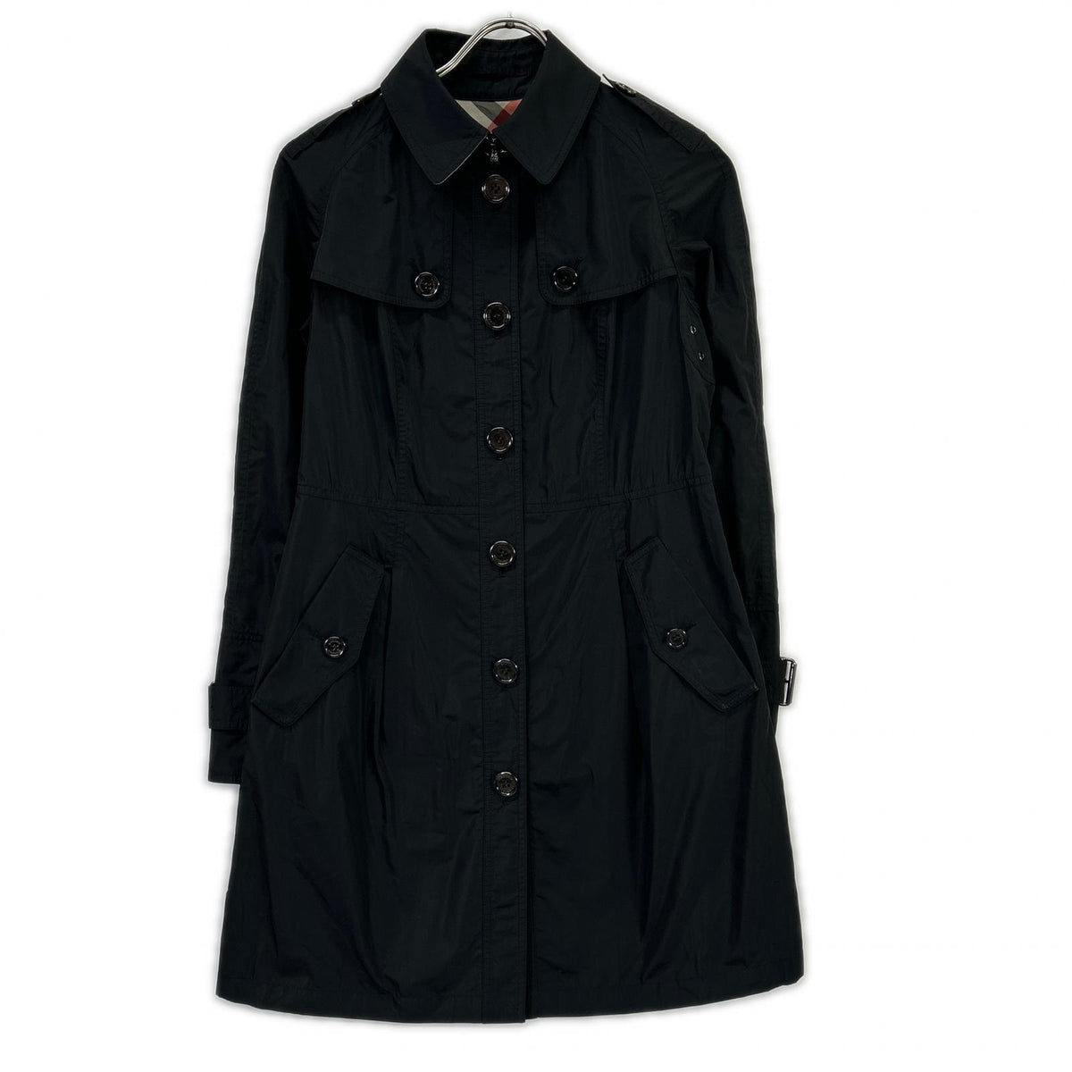 BURBERRY バーバリー ブラック 一部チェック ナイロン ハーフトレンチコート コート