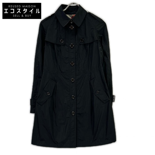 BURBERRY バーバリー ブラック 一部チェック ナイロン ハーフトレンチコート コート