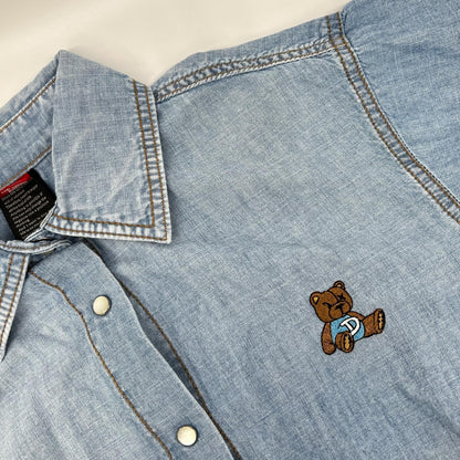 DOUBLE STANDARD CLOTHING 2025 chambray shirt with bear-logo embroidery