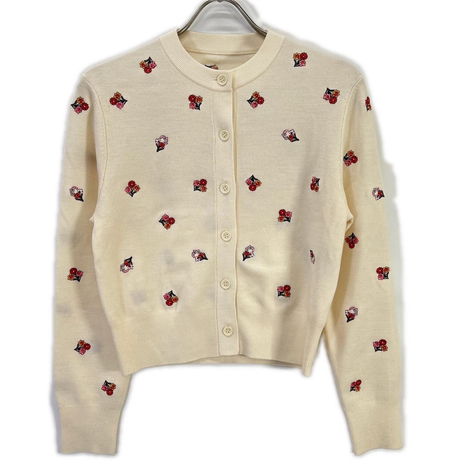 Loulou Willoughby ルルウィルビー アイボリー フラワーシシュウカーディガン トップス