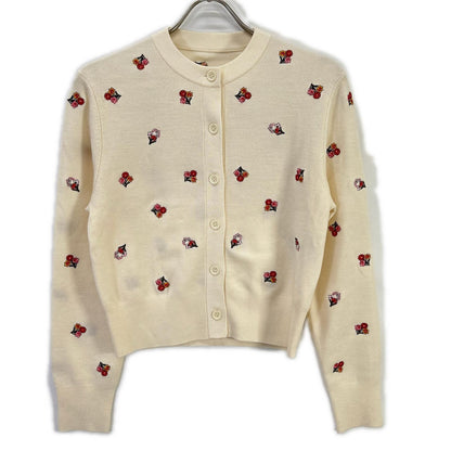 Loulou Willoughby ルルウィルビー アイボリー フラワーシシュウカーディガン トップス