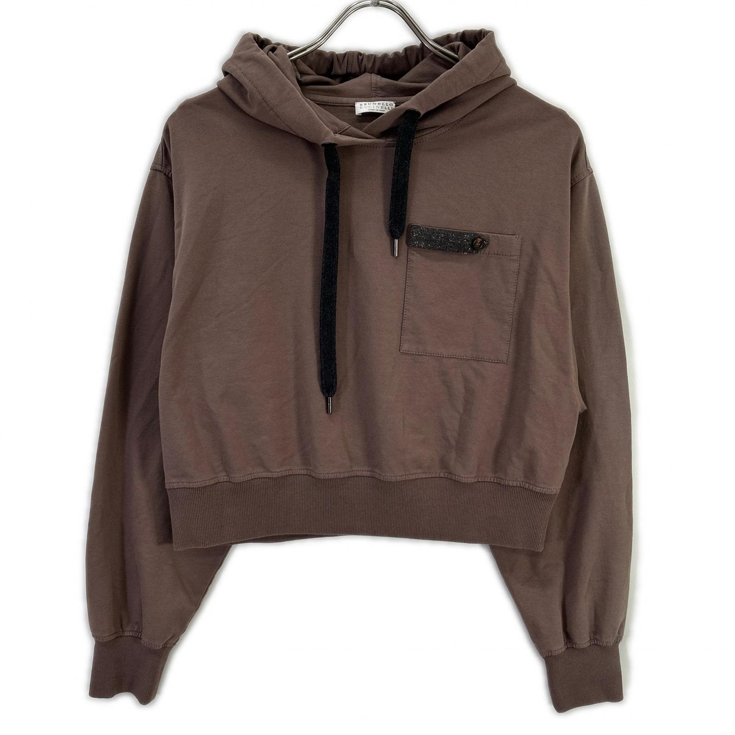 BRUNELLO CUCINELLI ブルネロクチネリ 23年 ブラウン クロップド モニーレ スウェットフーディープルオーバー トップス