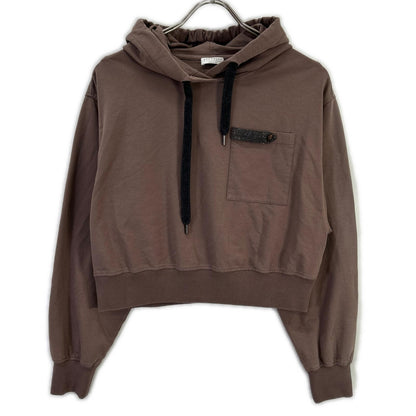 BRUNELLO CUCINELLI ブルネロクチネリ 23年 ブラウン クロップド モニーレ スウェットフーディープルオーバー トップス