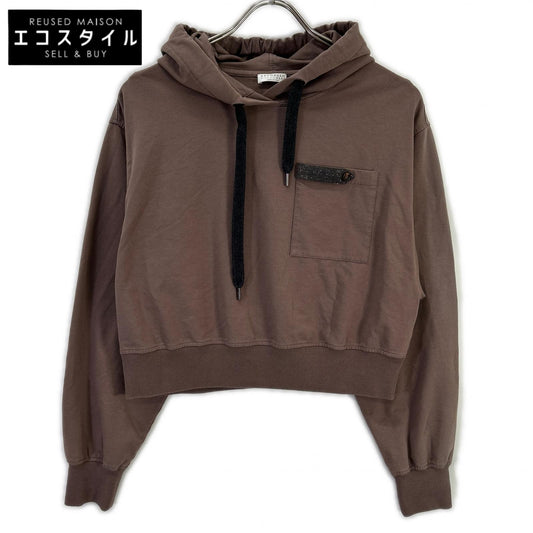 BRUNELLO CUCINELLI ブルネロクチネリ 23年 ブラウン クロップド モニーレ スウェットフーディープルオーバー トップス
