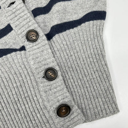 BRUNELLO CUCINELLI ブルネロクチネリ グレー カシミヤ マリンストライプ モニリディティール ロングリブカーディガン トップス