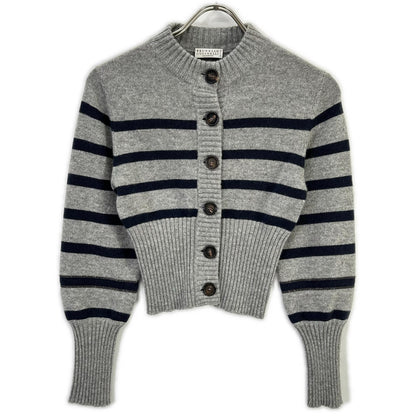 BRUNELLO CUCINELLI ブルネロクチネリ グレー カシミヤ マリンストライプ モニリディティール ロングリブカーディガン トップス