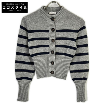 BRUNELLO CUCINELLI ブルネロクチネリ グレー カシミヤ マリンストライプ モニリディティール ロングリブカーディガン トップス