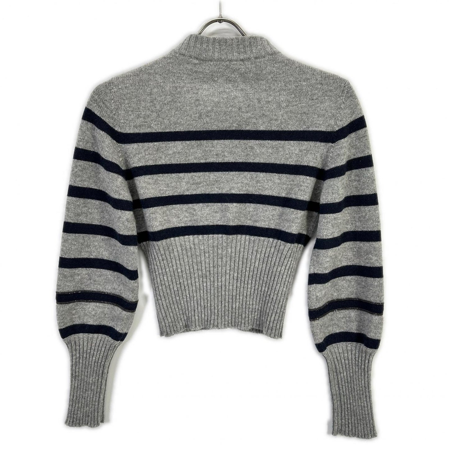 BRUNELLO CUCINELLI ブルネロクチネリ グレー カシミヤ マリンストライプ モニリディティール ロングリブカーディガン トップス
