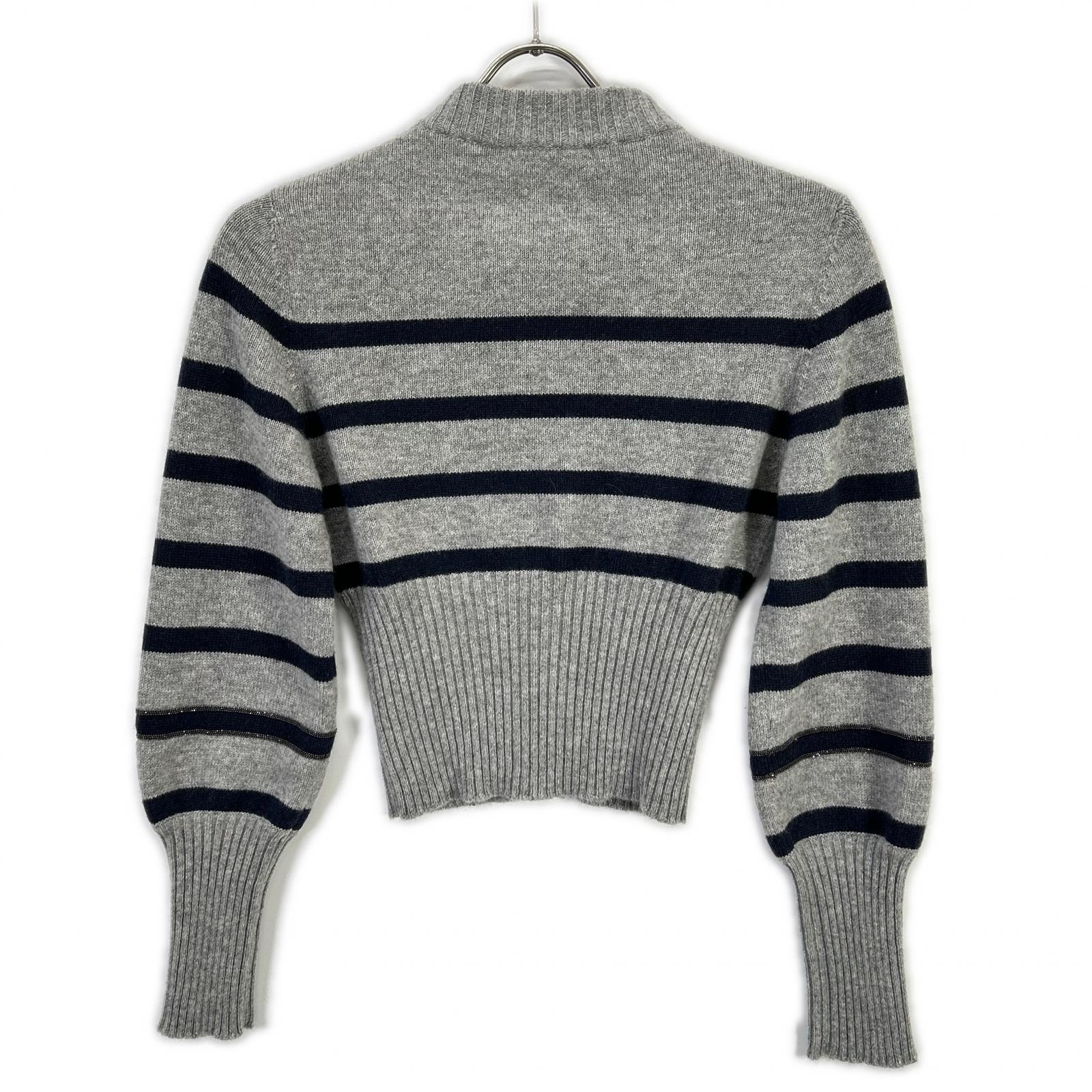 BRUNELLO CUCINELLI ブルネロクチネリ グレー カシミヤ マリンストライプ モニリディティール ロングリブカーディガン トップス