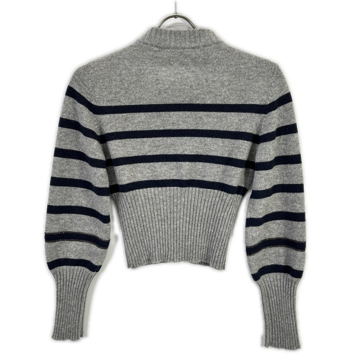 BRUNELLO CUCINELLI ブルネロクチネリ グレー カシミヤ マリンストライプ モニリディティール ロングリブカーディガン トップス
