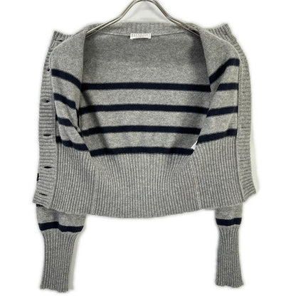 BRUNELLO CUCINELLI ブルネロクチネリ グレー カシミヤ マリンストライプ モニリディティール ロングリブカーディガン トップス