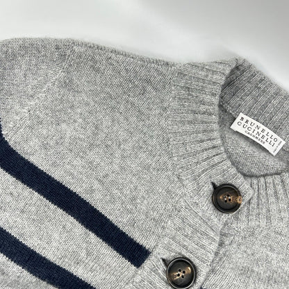 BRUNELLO CUCINELLI ブルネロクチネリ グレー カシミヤ マリンストライプ モニリディティール ロングリブカーディガン トップス