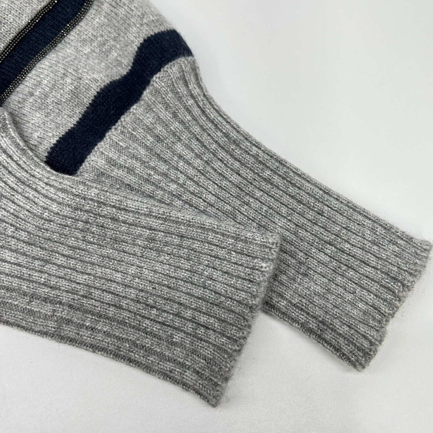 BRUNELLO CUCINELLI ブルネロクチネリ グレー カシミヤ マリンストライプ モニリディティール ロングリブカーディガン トップス